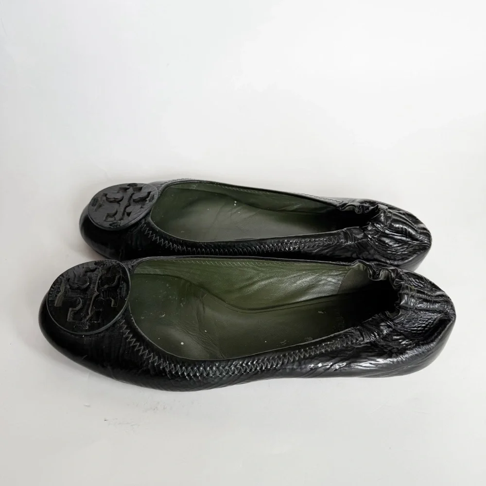 Tory Burch Green Patent Leather Minnie Flats Size 8